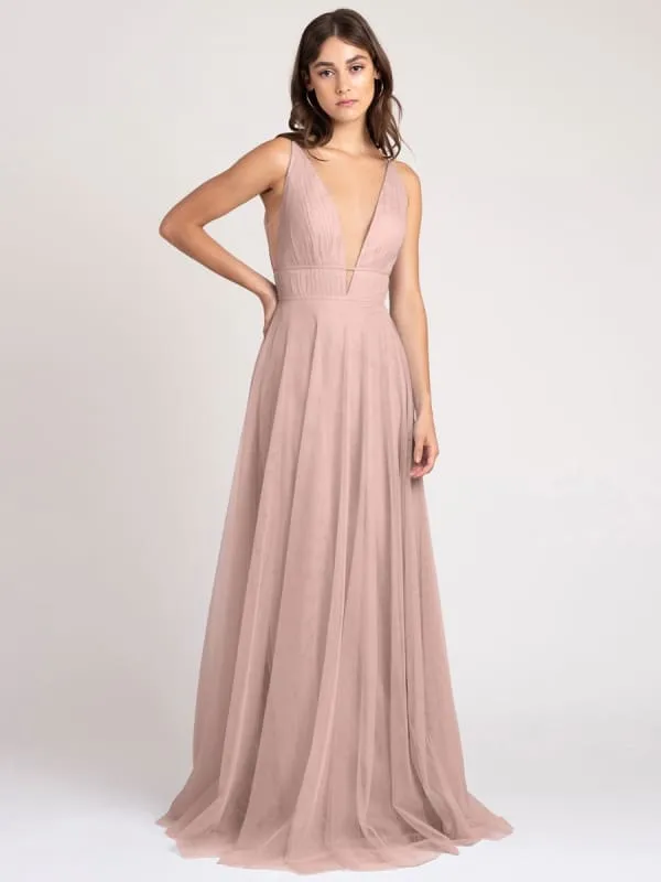 Black Evening Dress A-Line Sleeveless V-Neck Floor-Length Zipper Pleated Tulle Social Party Dresses