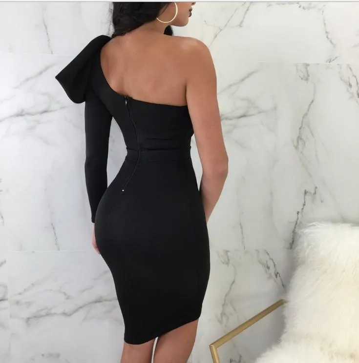 Bowknot Sloping Shoulder Evening Bodycon Dresses