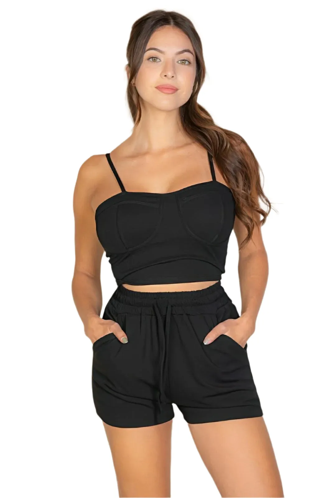 Bustier Cami Top & Slant Pocket Wide Shorts