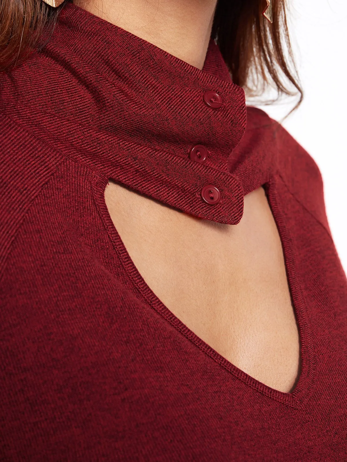 Custom Cut Out Long Sleeve Burgundy Top