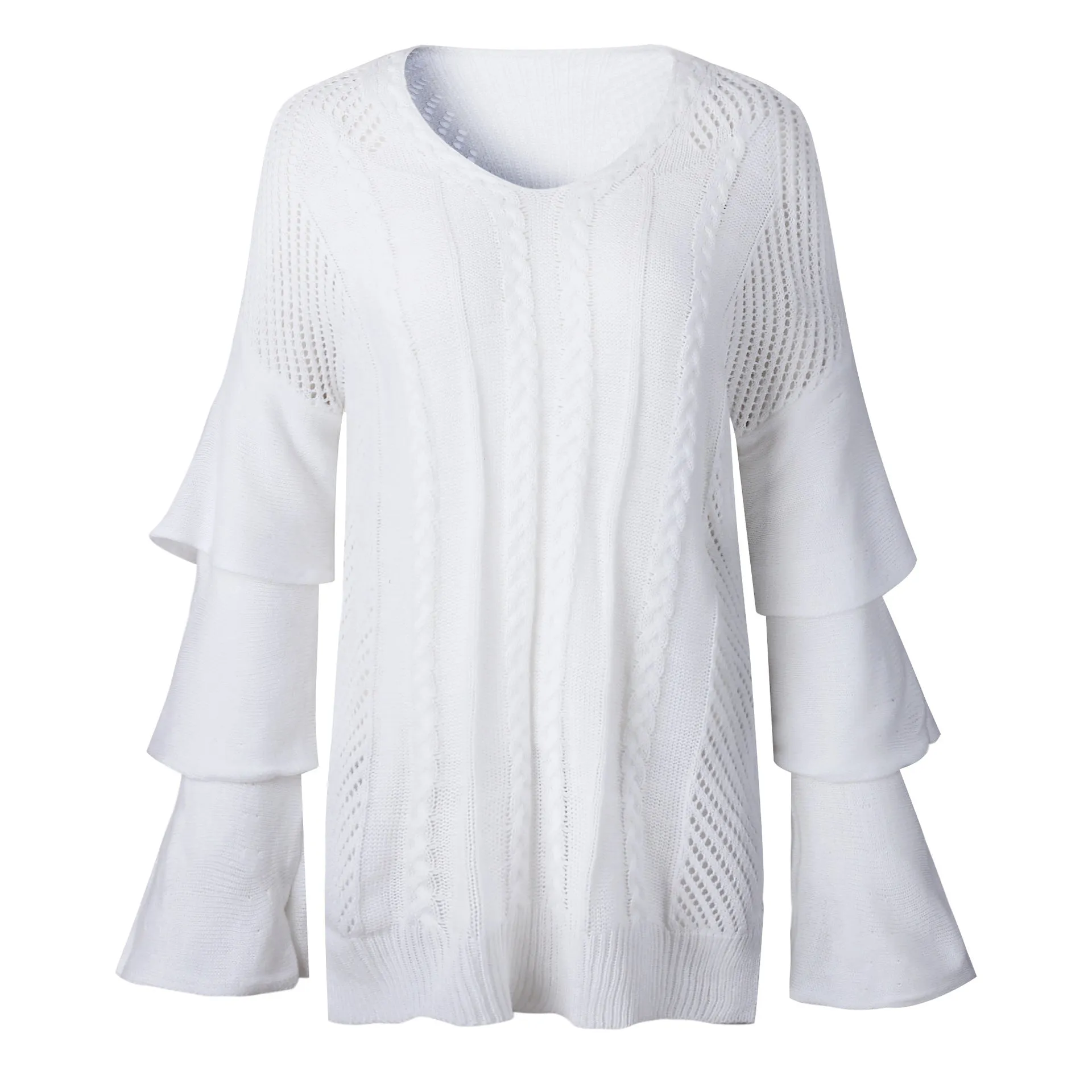 Deep V-neck Pure Color Loose Long Sleeves Women Pullover Sweater