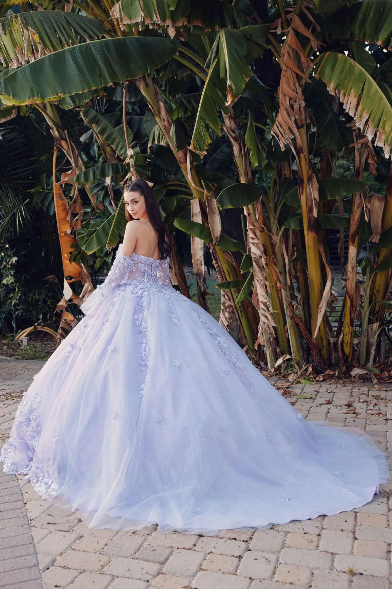 Juliet JT1459J Princess Ball Gown Strapless Bell Sleeves Quinceanera Dress