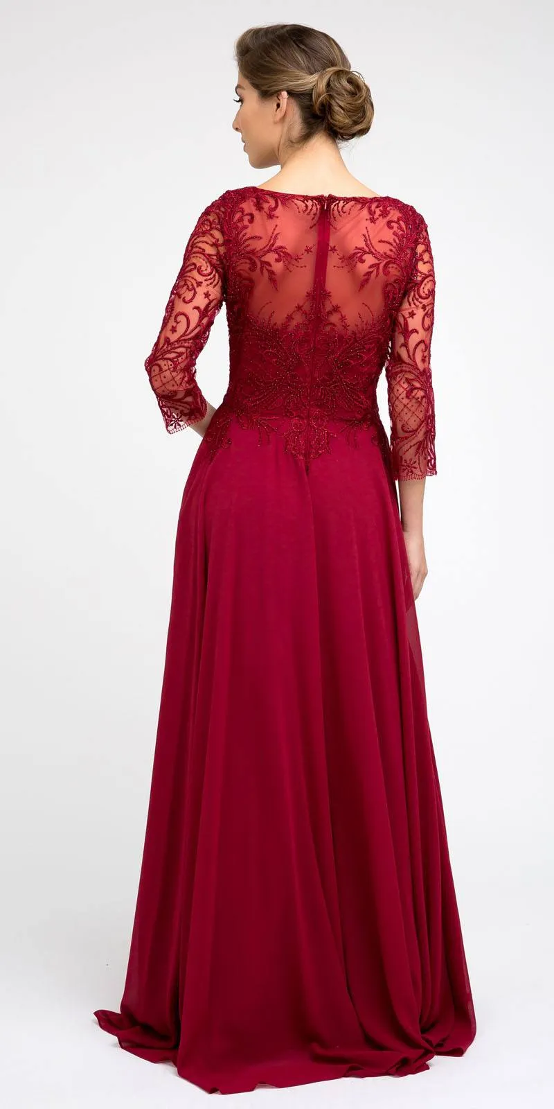 Juliet M11 Appliqued Long A-Line Dress Chiffon Quarter Sleeves