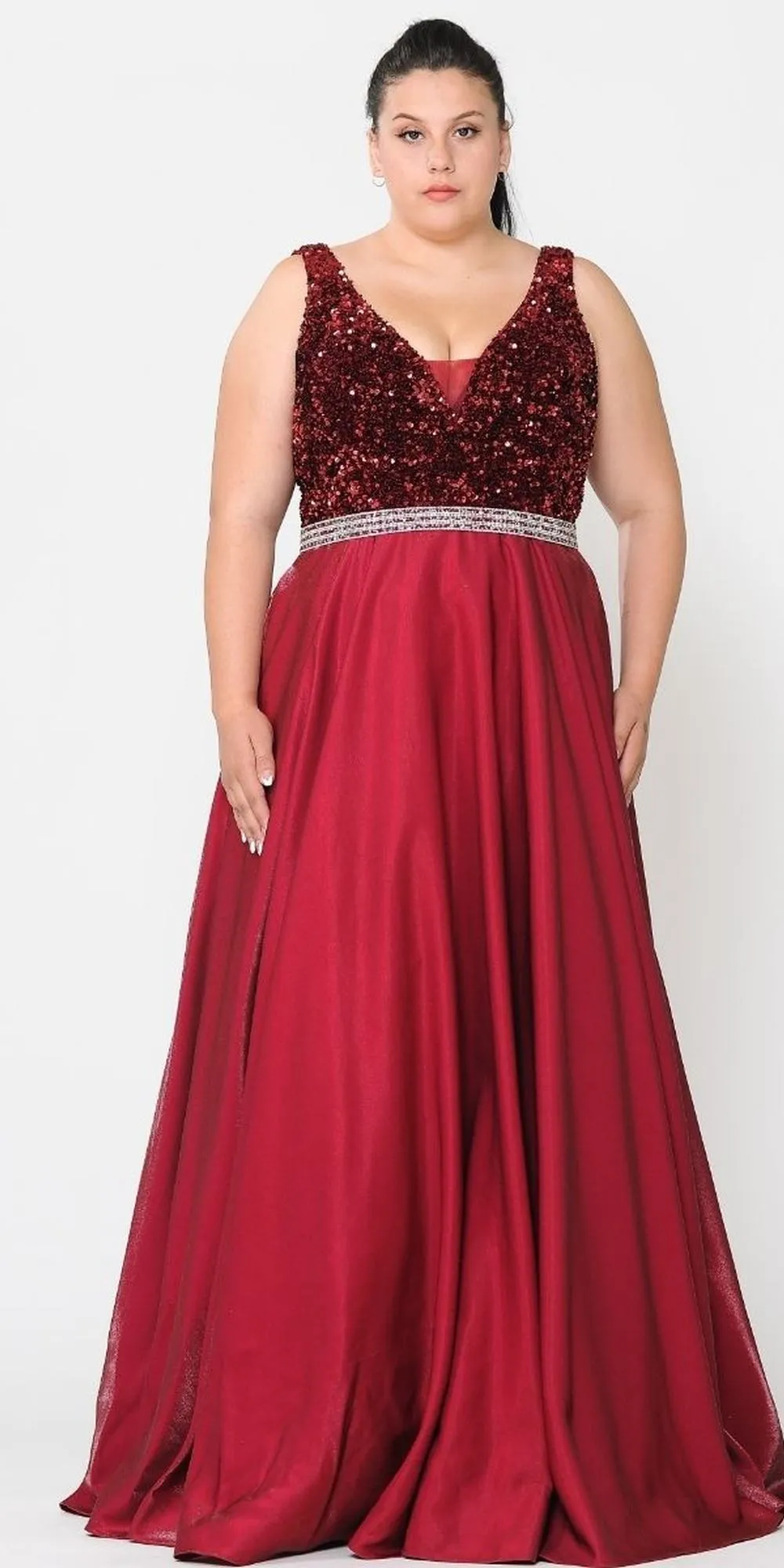 Lindas W1006 Floor Length A-Line Sleeveless V-Neck Sequin Bodice Dress