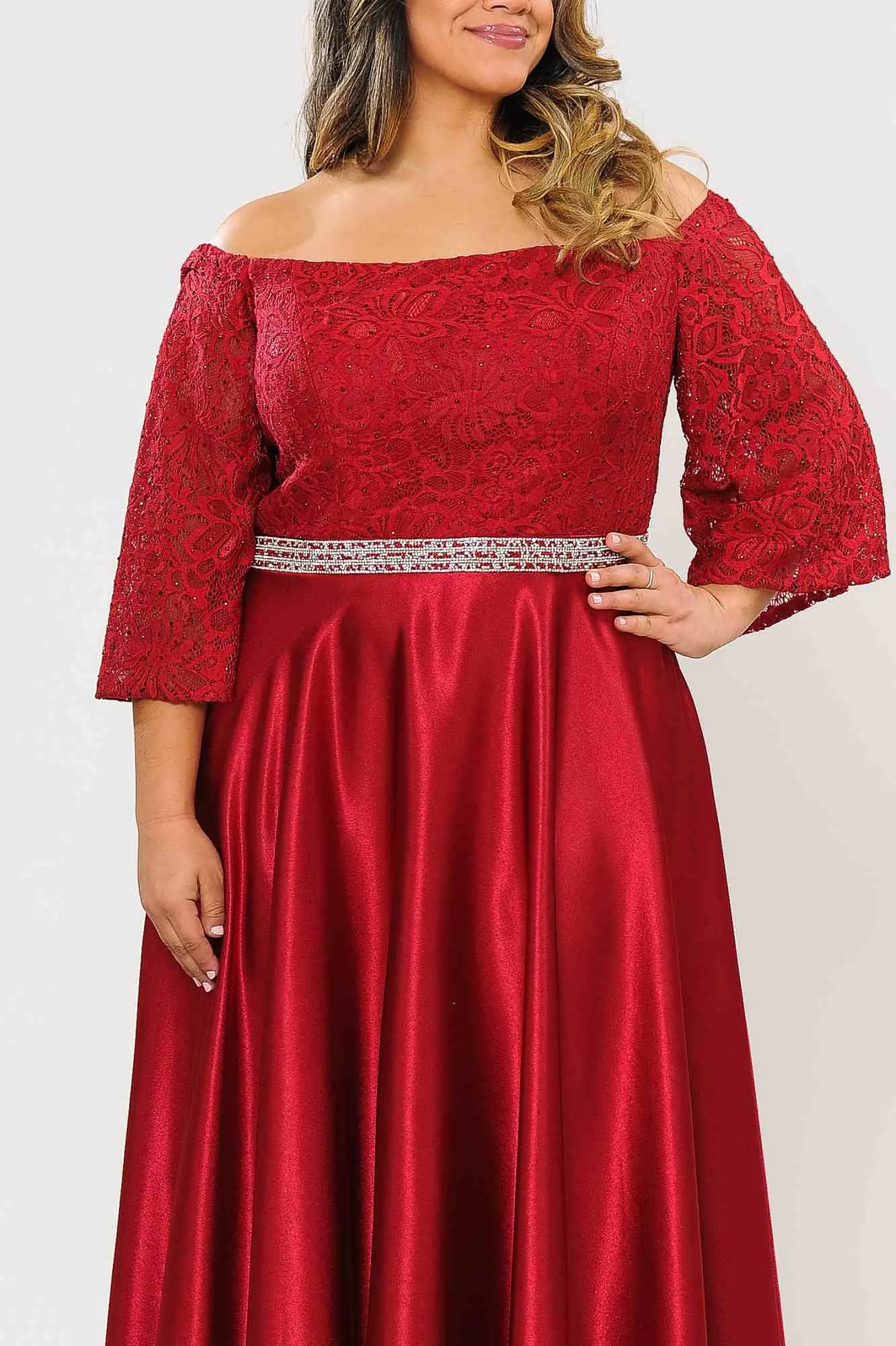 Lindas W1008 Bell Sleeves Off the Shoulder A-Line Ball Gown Plus Size Dress
