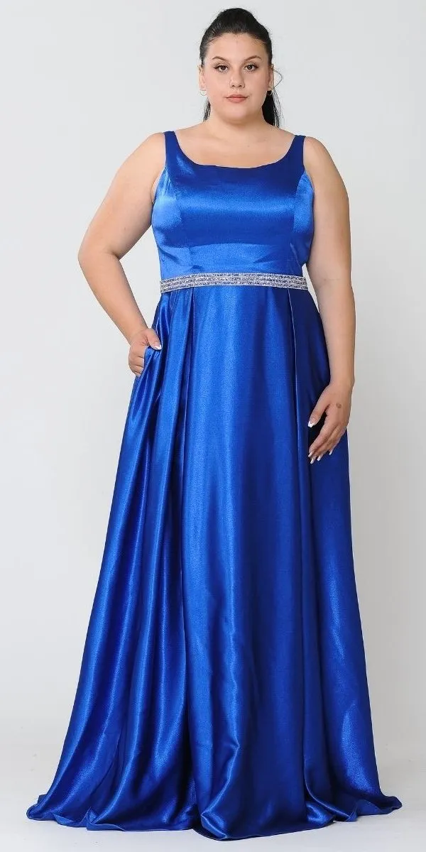 Lindas W1010 Floor Length Plus Size Satin Dress with Pocket