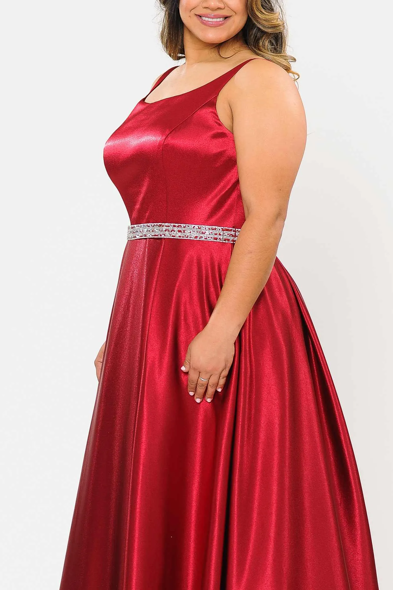 Lindas W1010 Floor Length Plus Size Satin Dress with Pocket