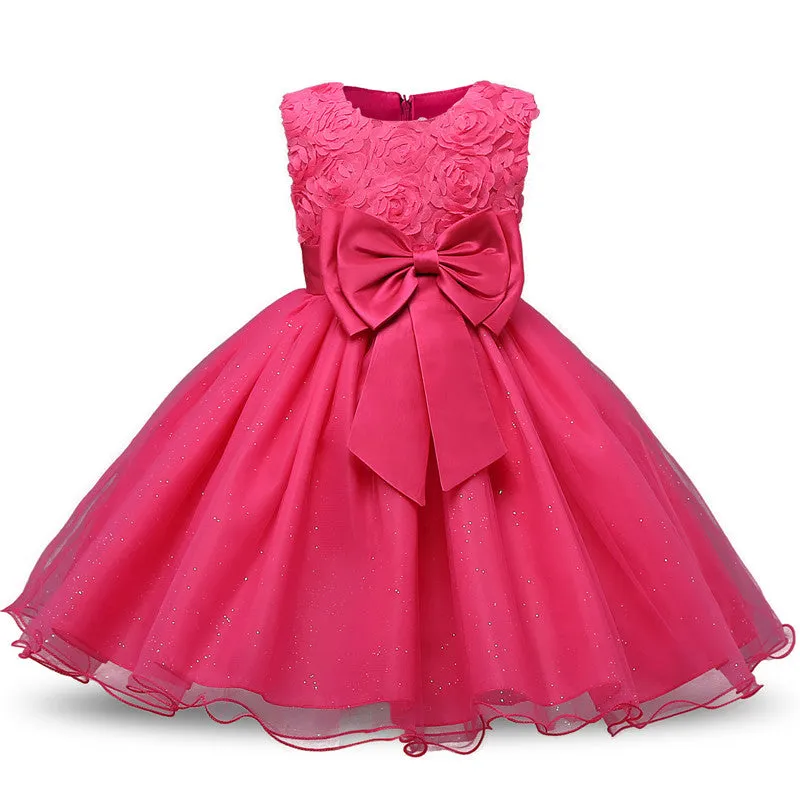 Little Girls’ 3D Flower Formal Wedding Bridesmaid Party Dress Sequin Dress Princess Tulle Dresses (Warm Color Series)
