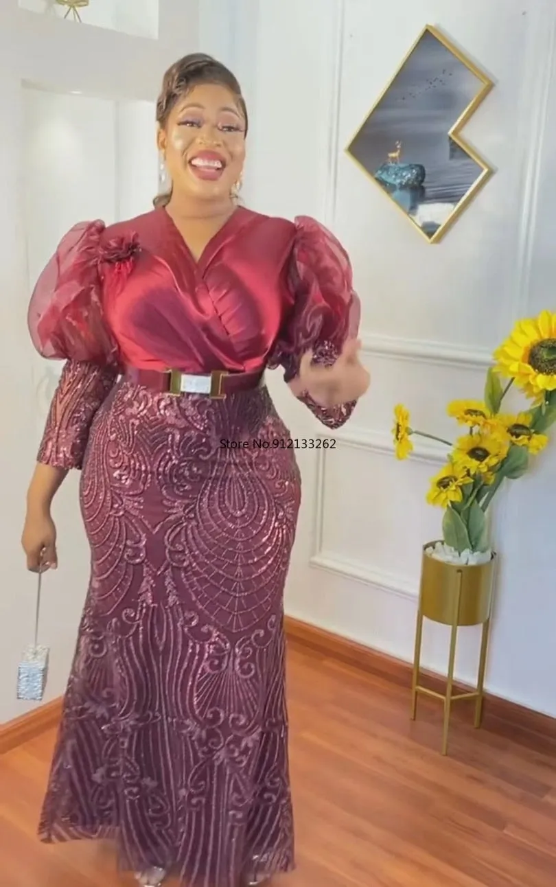 Plus Size Solid Color Maxi Dresses with Belt Women Elegant Lady Embroidery Evening Dresses Sexy Club Party Bodycon