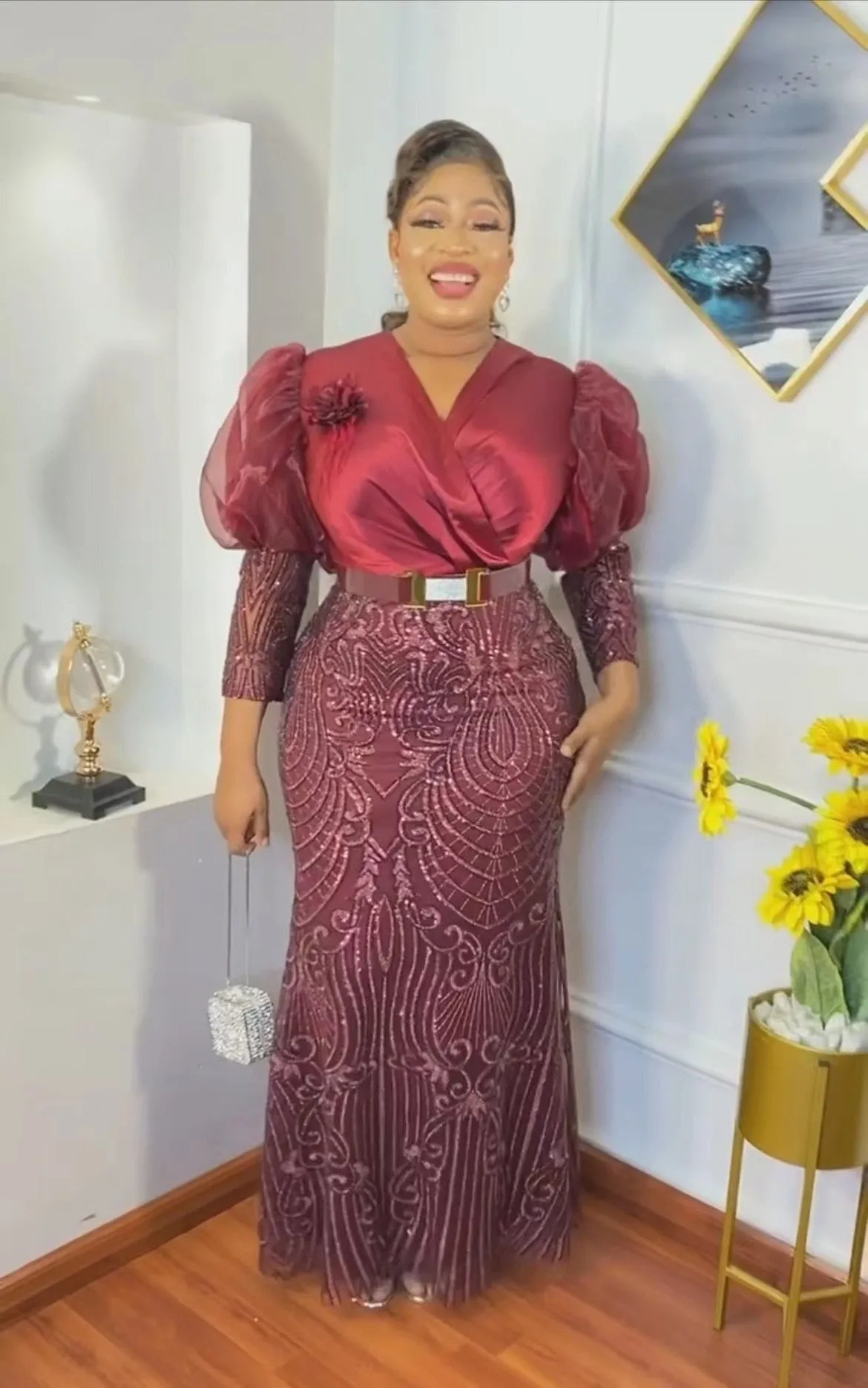 Plus Size Solid Color Maxi Dresses with Belt Women Elegant Lady Embroidery Evening Dresses Sexy Club Party Bodycon