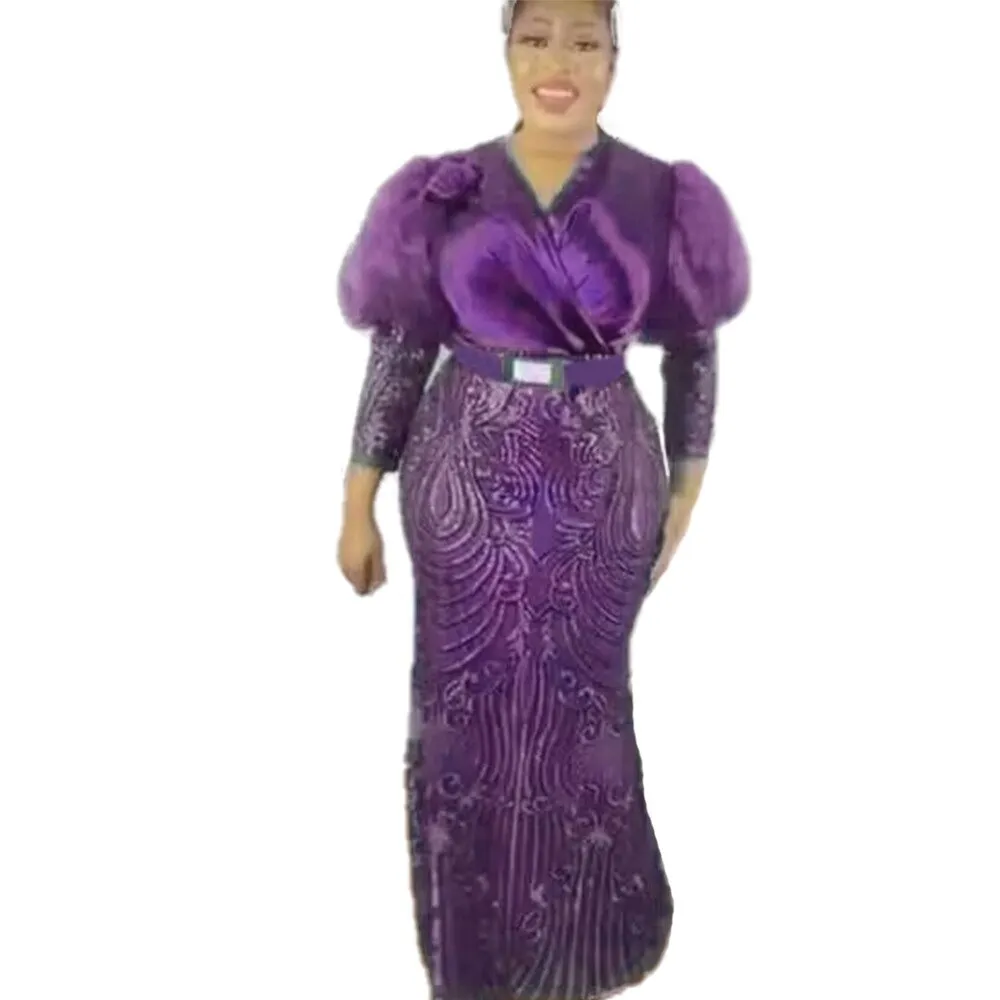 Plus Size Solid Color Maxi Dresses with Belt Women Elegant Lady Embroidery Evening Dresses Sexy Club Party Bodycon