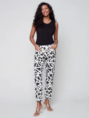 Printed Crinkle Jogger Pants - Black/Cream