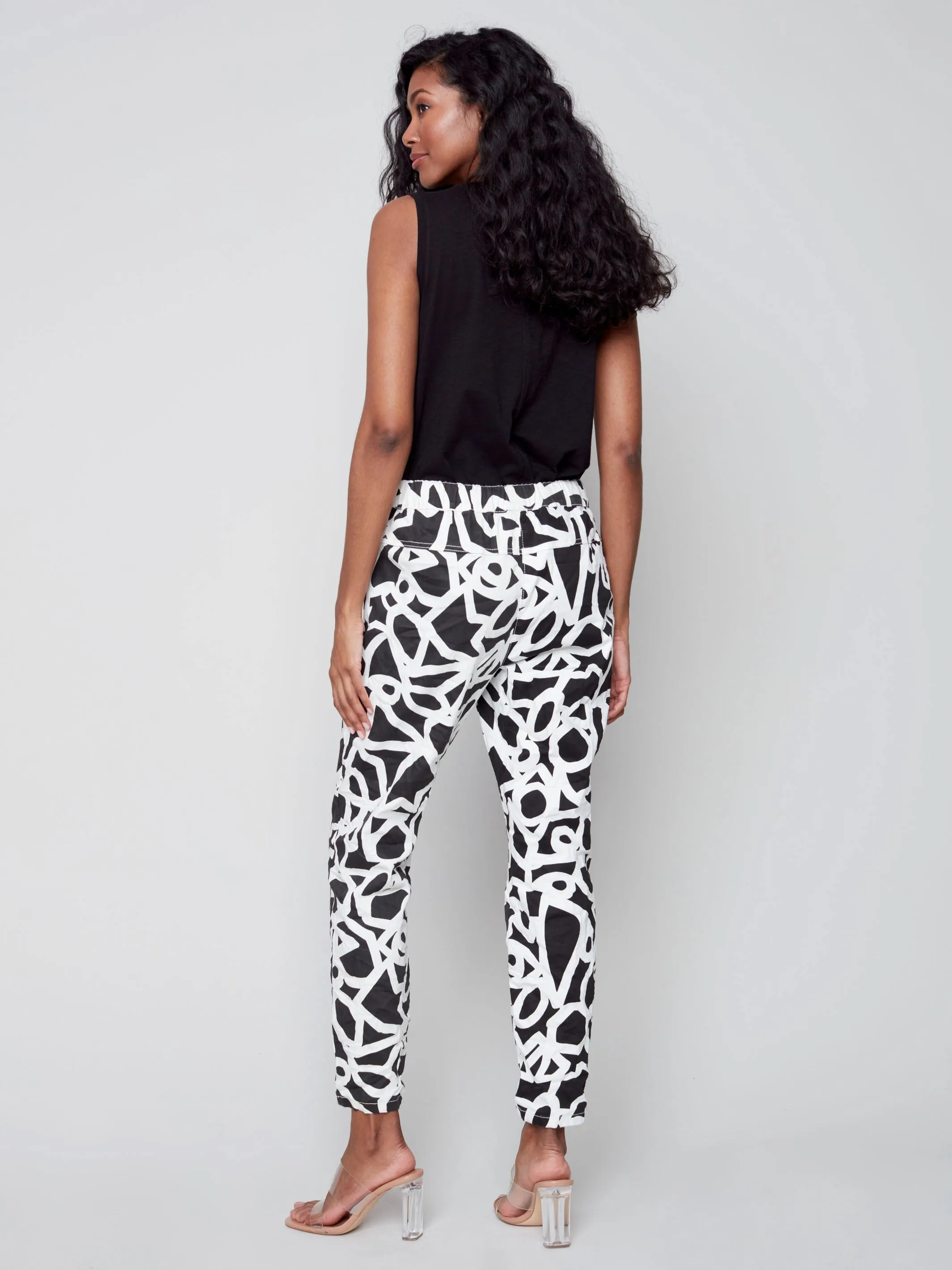 Printed Crinkle Jogger Pants - Black/Cream