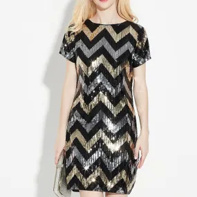 Sexy Sequins Short Sleeve Slim Bodycon Dress