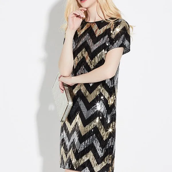 Sexy Sequins Short Sleeve Slim Bodycon Dress