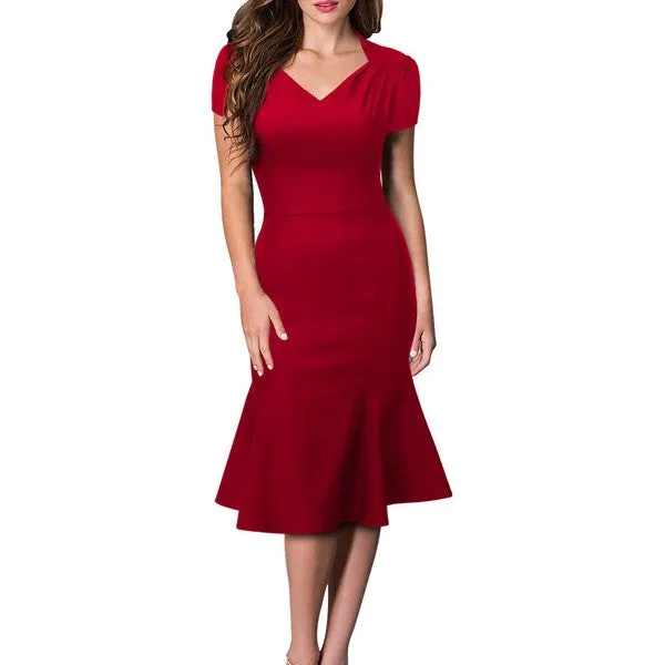 Sexy V neck Trumpet Slim Bodycon Dress