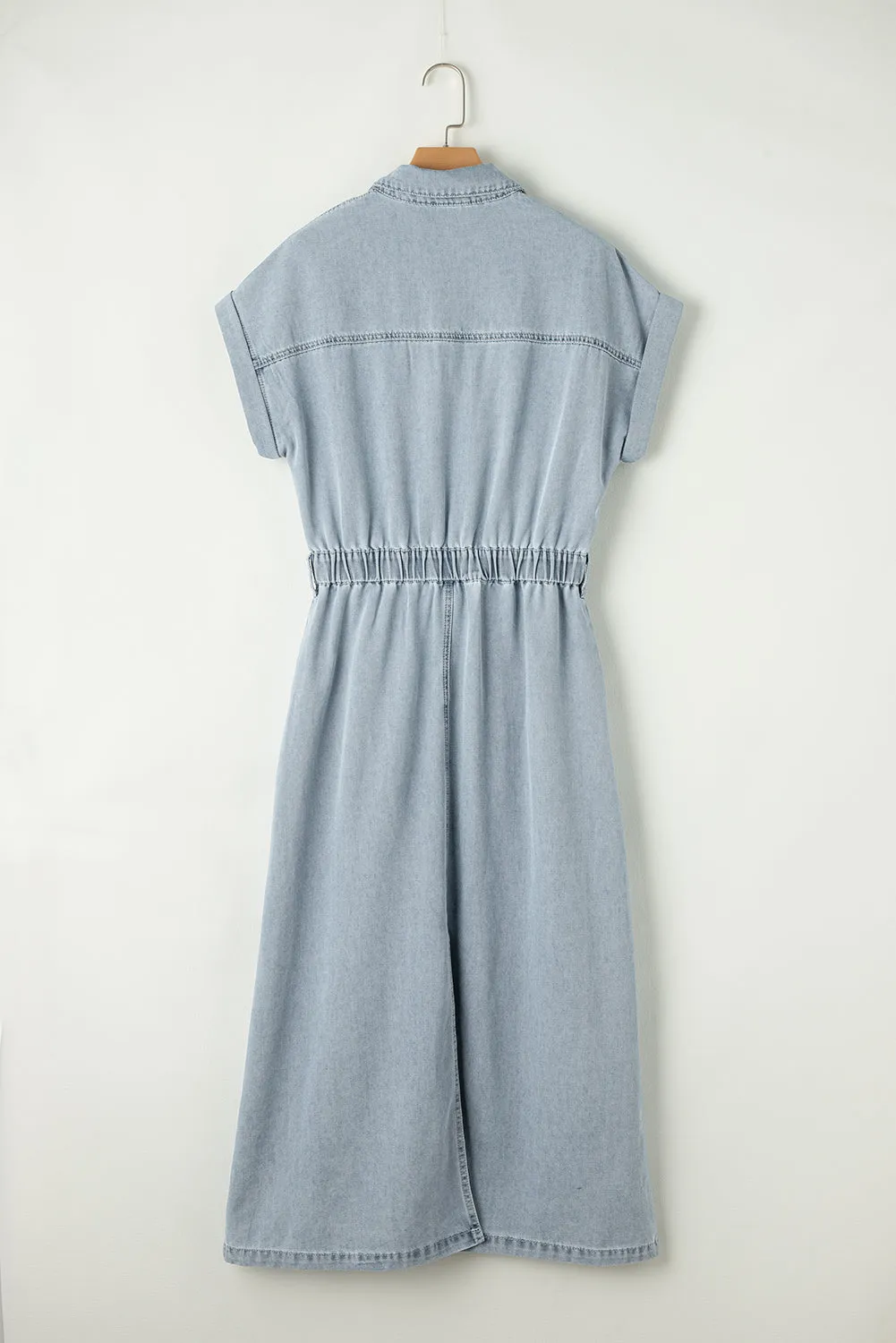 Short Batwing Slit Denim Dress