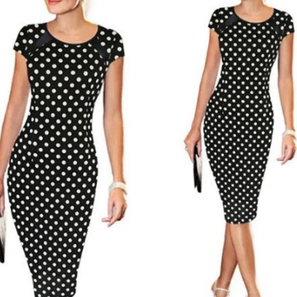 Slim Dots Round neck Bodycon Dress