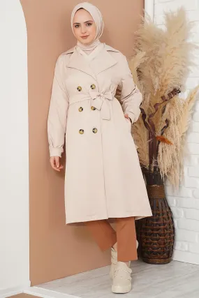 Three-Button Double-Breasted Trench Coat - Beige