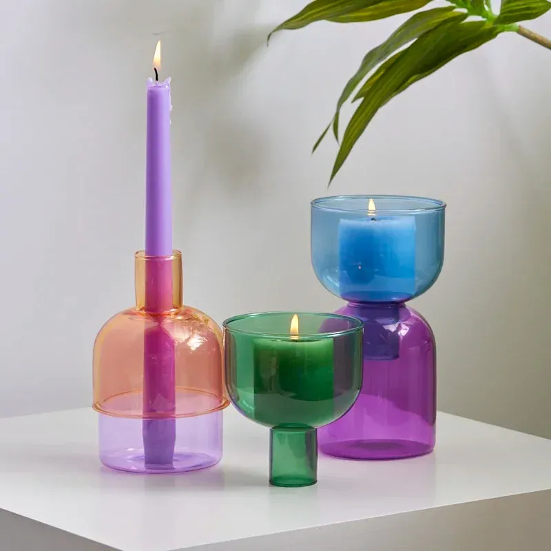 Two Tone Glass Candle Holder