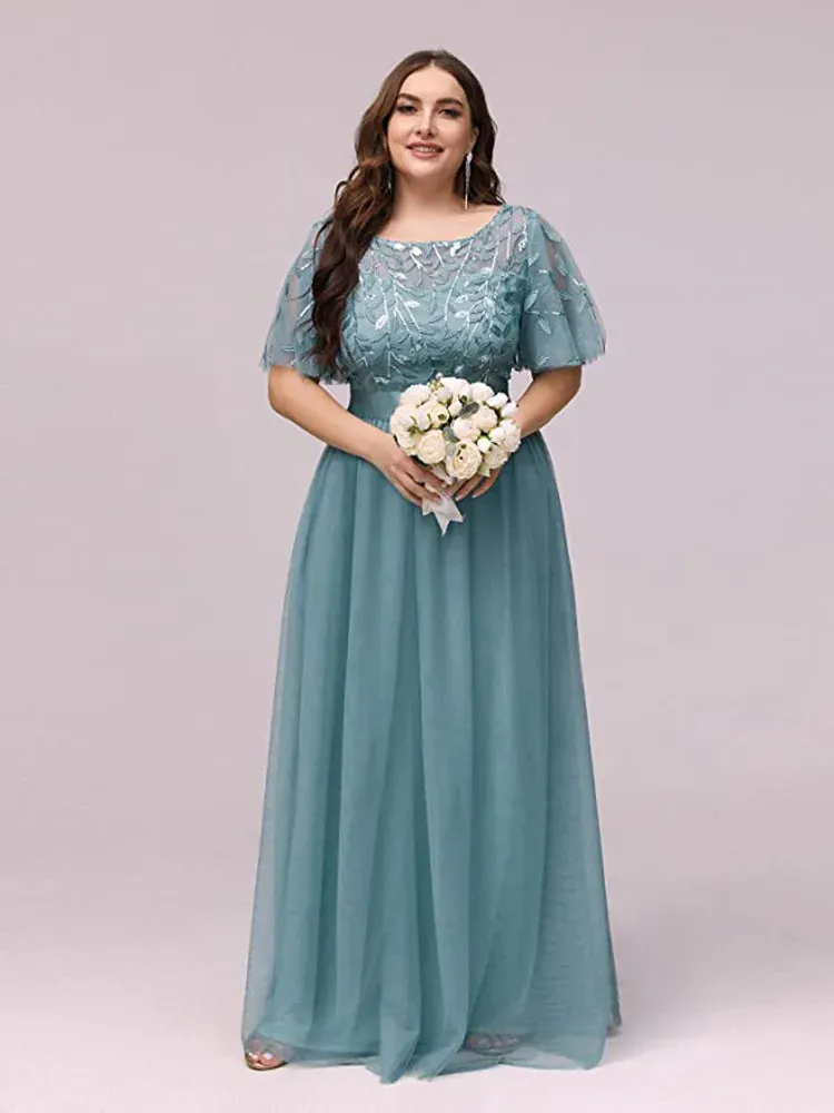 Vera | Embroidered Chiffon Flutter Maxi Dress