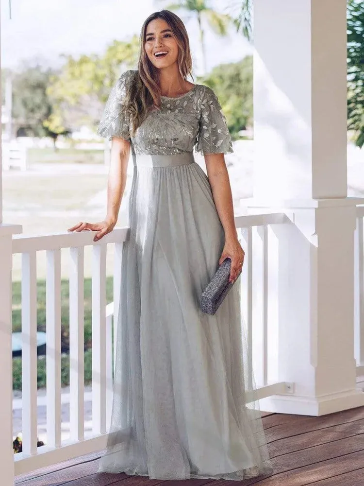 Vera | Embroidered Chiffon Flutter Maxi Dress