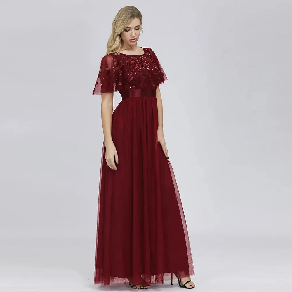 Vera | Embroidered Chiffon Flutter Maxi Dress
