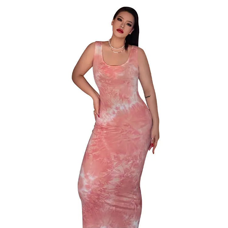 Women Fashion Tie Dye Sleeveless Wholesale Bodycon Maxi Dresses Pencil Dresses